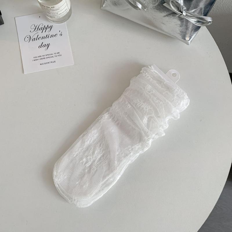 White Lace Socks for Women, Mary Jane Small Leather Shoes, Mid-calf Socks, Mesh Lace, Summer Pile Socks, Summer Thin Style