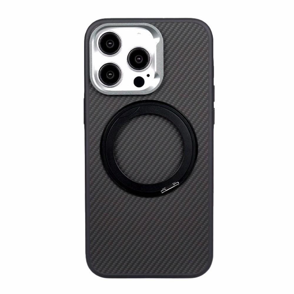 

360 Rotating Bracket Magnetic Phone Case for iPhone 15 Pro Max 14 13 12 Pro Metal Lens Frame Carbon Fiber Texture Hard Shell For iPhone12 чёрный