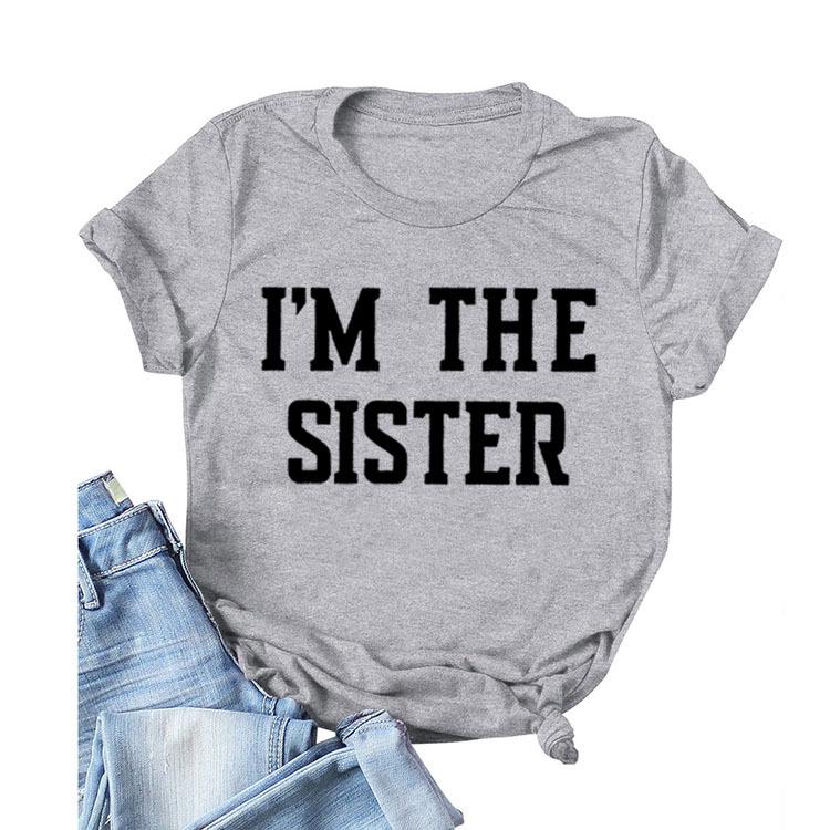 "I'M THE SISTER" Letter Print Women's Short-Sleeve T-Shirt - European & US Style Cross-Border Fashion.