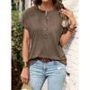 T-shirt da donna estiva a maniche corte con scollo Henley, casual, vestibilità ampia, top basic multicolore