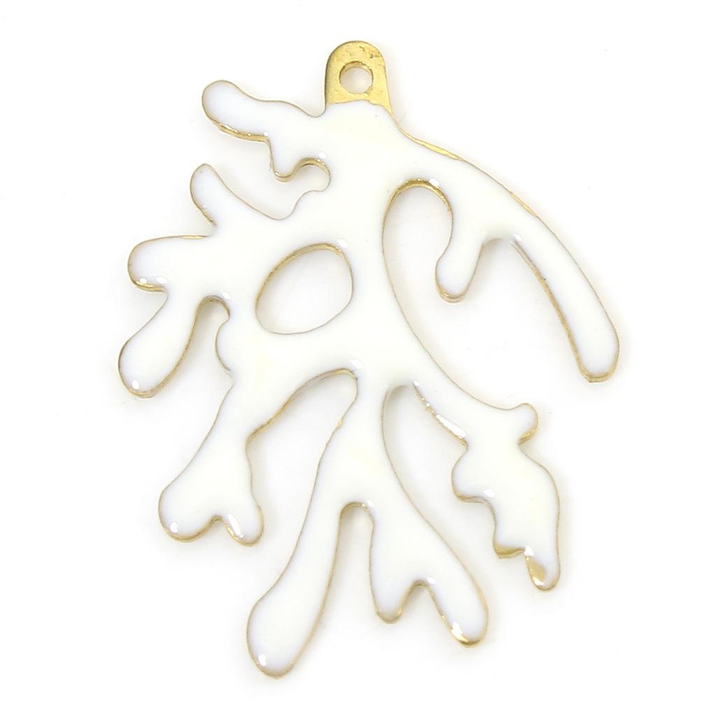5 Piece Brass Enamelled Sequins Charms Brass Color Multicolor Coral Enamel Pendants For DIY Necklace Jewelry Making 20mm x 15mm