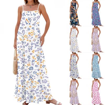 Women's Spring And Summer Casual Fashion Adjustable Suspender Printing Long Dress