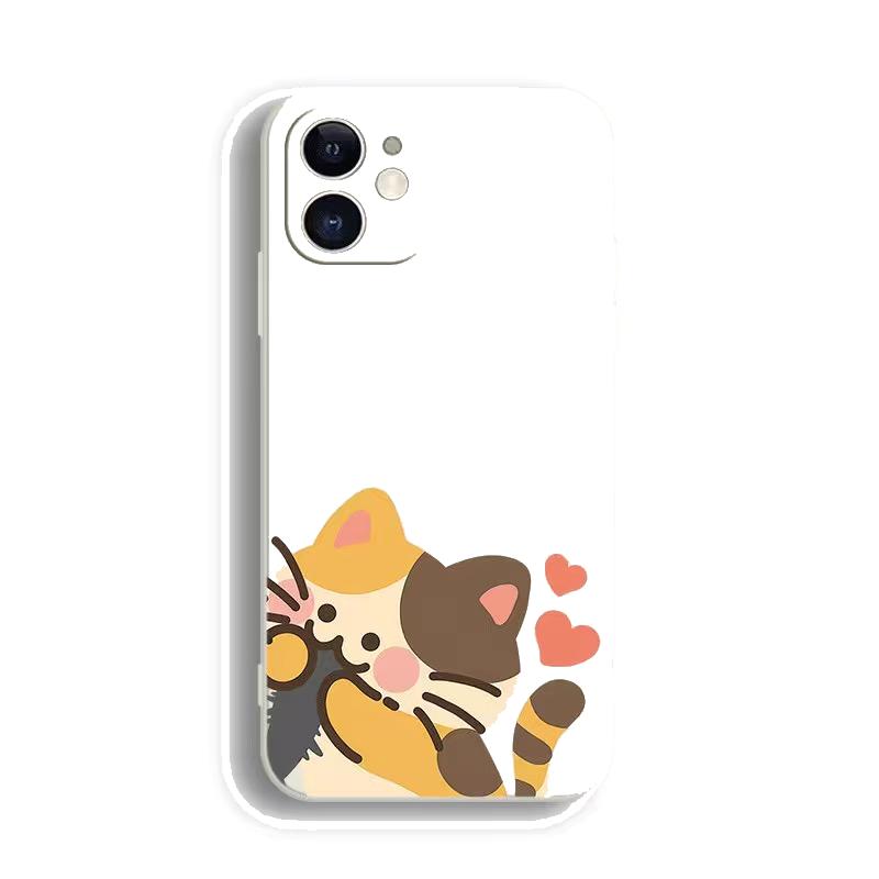 Cute Cat Couple Phone Case For IPhone 15 14 13 12 11 Pro Max Mini X XR 7 8 SE Plus SE20 Kawaii Cartoon Animal Spotted Cat Covers