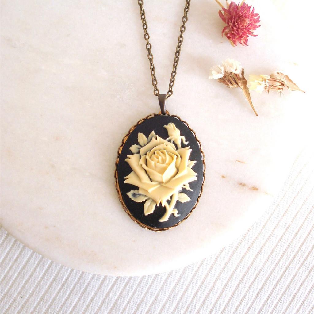 Vintage Black Rose Alloy Necklace With Cross Chain For Women Stylish Jewelry