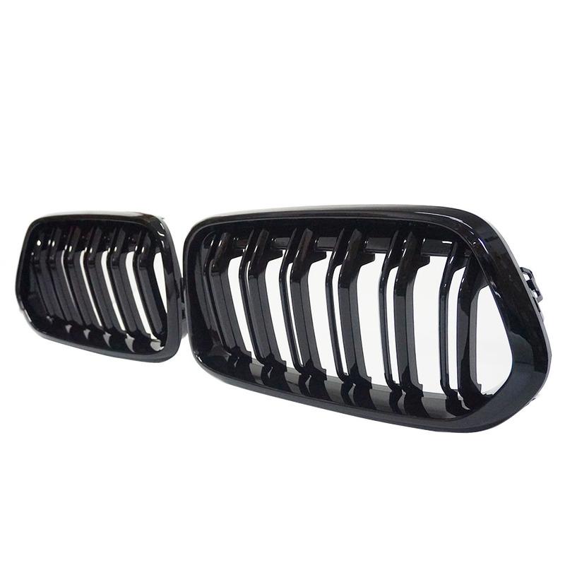 Ett par främre stötfångare njurgrill för BMW X2 F39 2018- Racinggrill Blanksvart ABS Dubbel linje Ersättningstillbehör