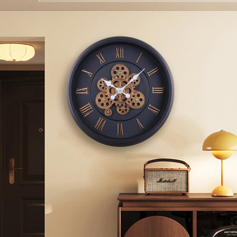 45CM Retro Gear Wall Clock Mechanical Living Room Bedroom Light Luxury Simple Creative Clock Silent Clock Round