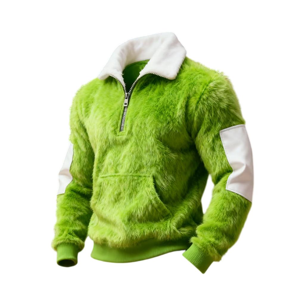 Men's Plush Zipper Neck Fall And Winter Warm Long Sleeve Sweatshirt Top
