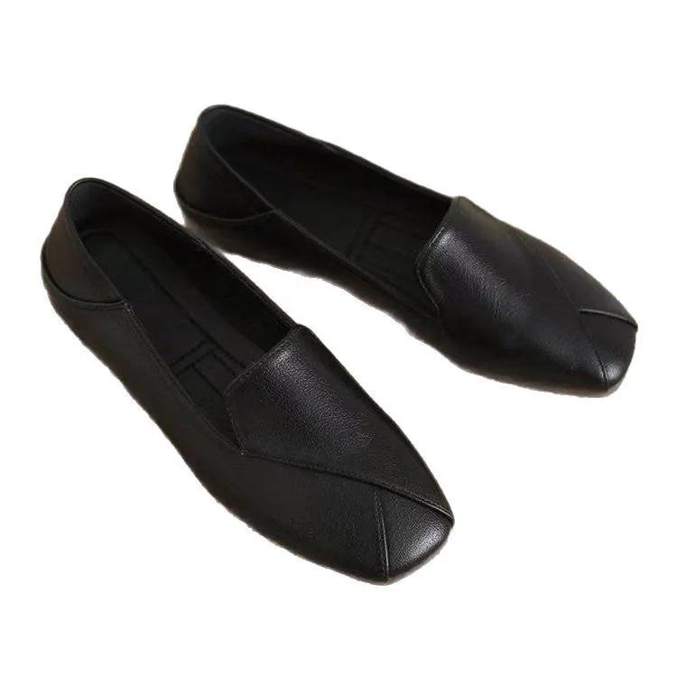 Fashion Ladies Summer Footwear Flat Moccasins Shoes for Women  Loafers Square Toe White Flats Lastest Shoe Casual Korean Style Trend