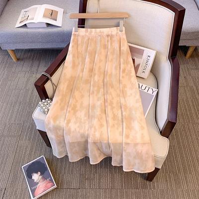 (2XL ~ 6XL) Jupe imprimée Tie-dye pour femmes, taille haute élastique, jupe trapèze à volants, mode élégante, fine, ample, respirante, douce et Plus