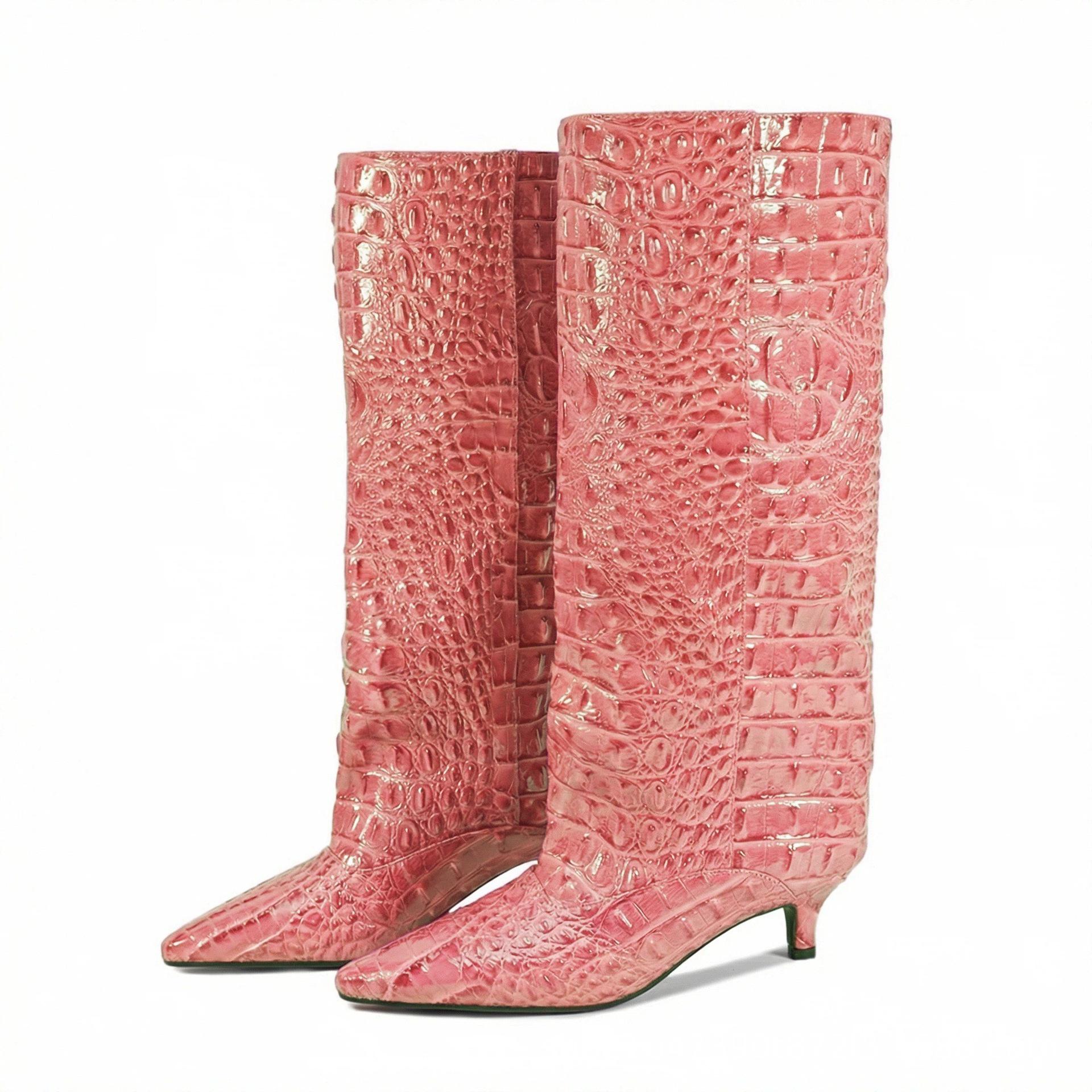 Wide Calf Crocodile Pattern Knee-High Kitten