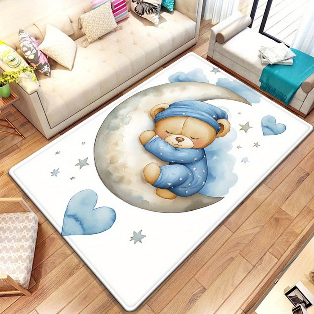 Lovely Watercolor Sleeping Bear Pattern Non Slip Floor Mat Durable Stain Resistant Kids Play Rug for Home Nursery Bedroom Decor