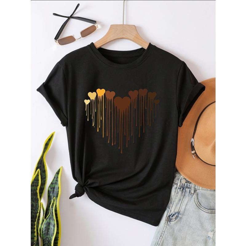 

European Size [Simple Fashion T-Shirt] Simple Fashion Women s Round Neck Loose Fit Short Sleeve T-Shirt 4XL чорний