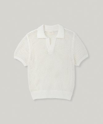 DARO Arko Crochet Polo Knit In White
