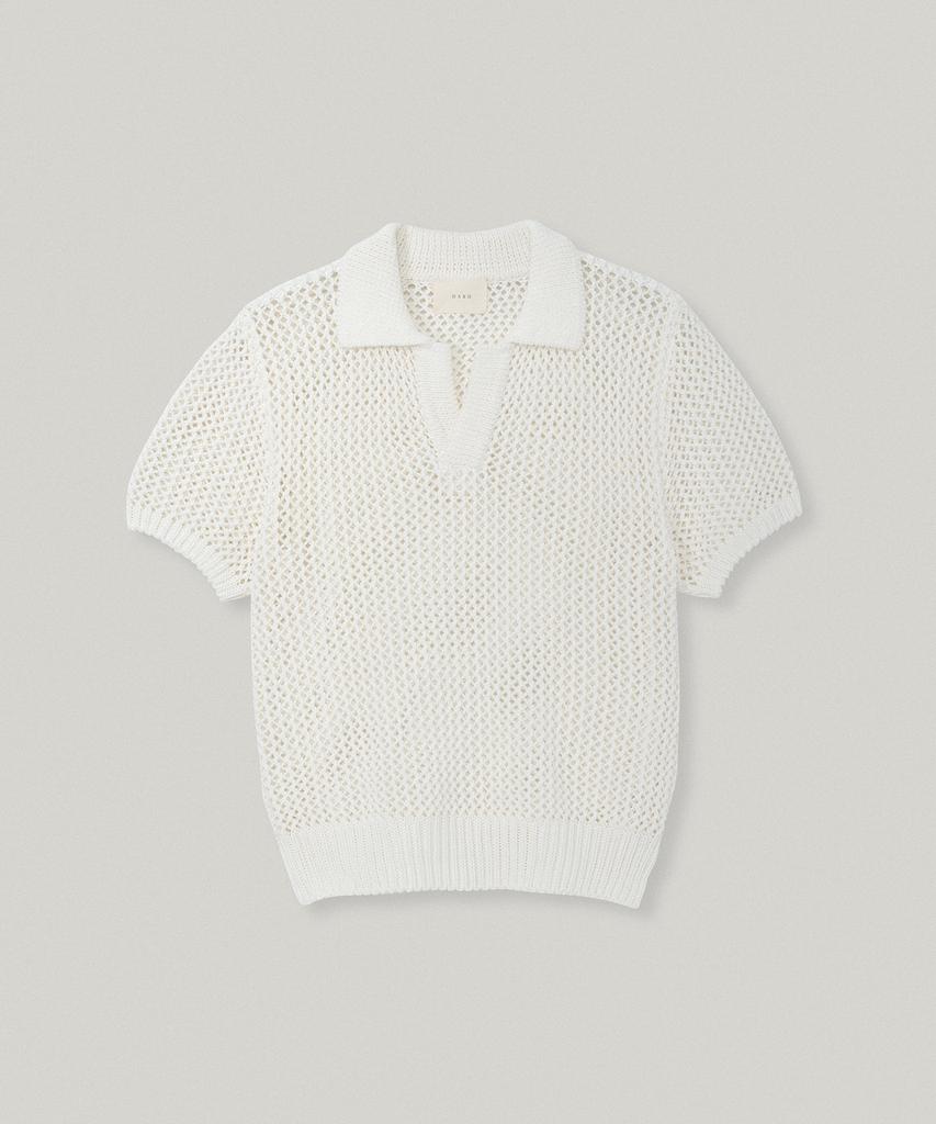 DARO Arko Crochet Polo Knit In White