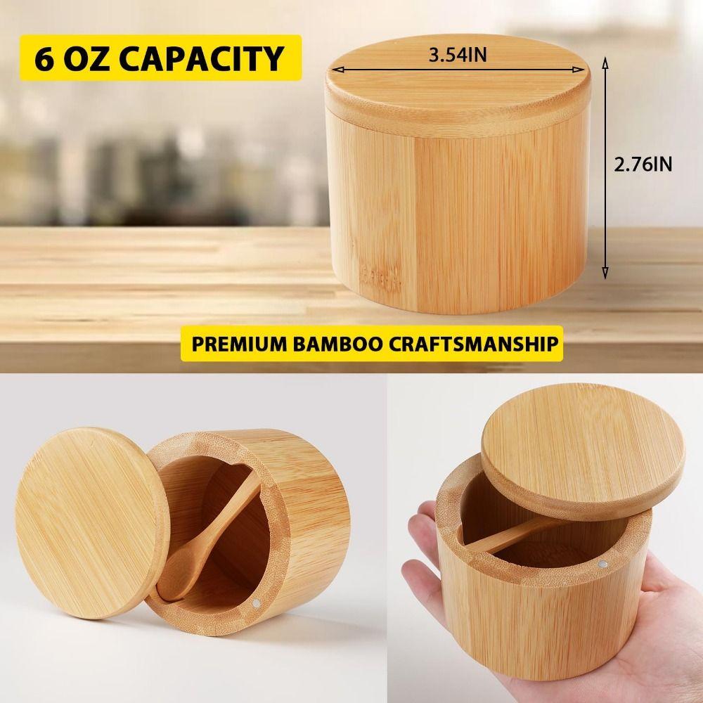 Bamboo Salt Cellar Bowl Large Capacity Kitchen Holder New Salt Container Store Pepper Seasoning
