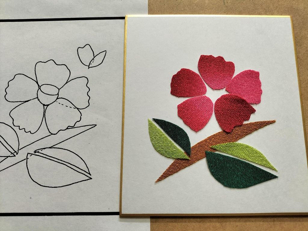 Chirimen Collage Colored Paper Handmade Kit Chirimen Collage "Camellia"