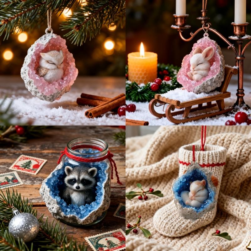 Owl And Raccoon Acrylic Christmas Tree Ornament Shatterproof Elegant Holiday Decoration For Family Home Party Supplies
