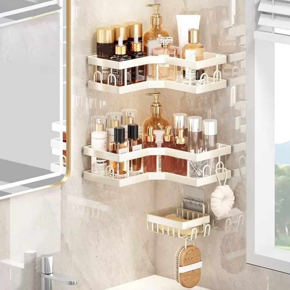 1Pc/3Pcs/5Pcs Wall Mounted Corner Storage Shelf Carbon Steel Shampoo Storage Rack  For Home