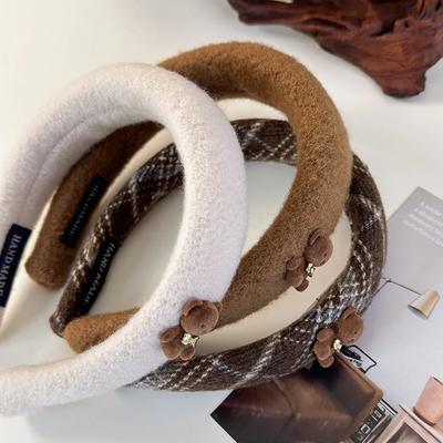 Winter Niedliche Kleine Bären Stirnbänder Retro Braun Plüsch Breites Haarband für Frauen Mädchen Süßer Haarreif Weibliches Haaraccessoire Retro