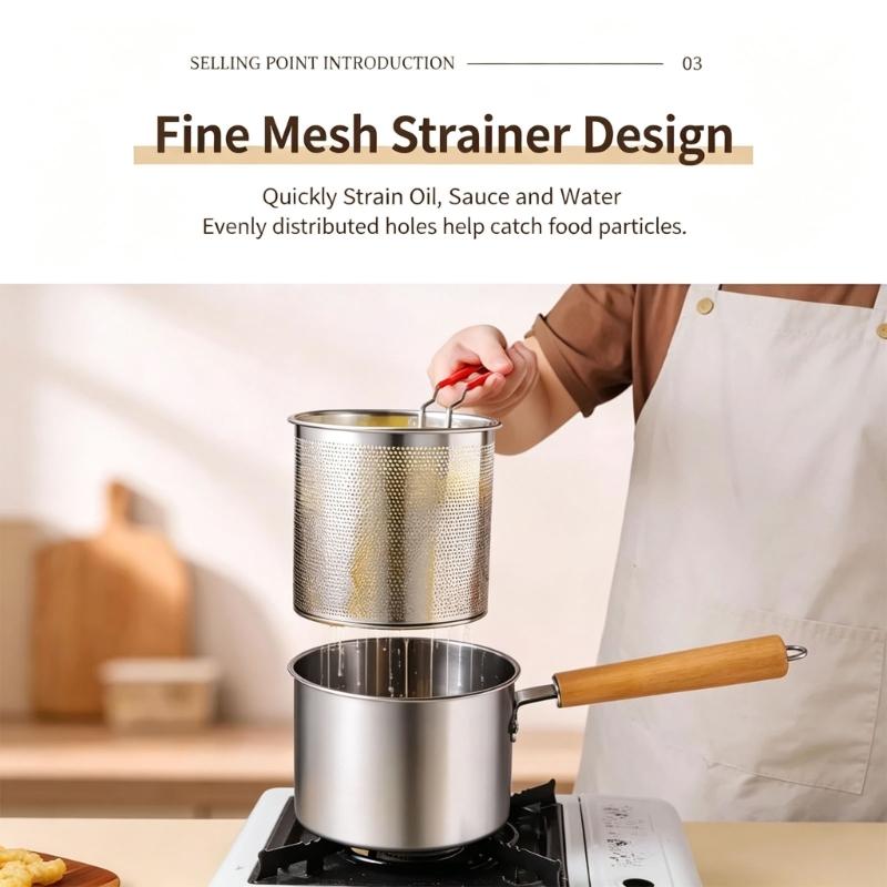 Deep-Frying Cookware Set with 3 L Steel Pot, Perforated Basket, and Tongs for Cooking, Basket Removal, Oil Draining, and Ingredient Handling