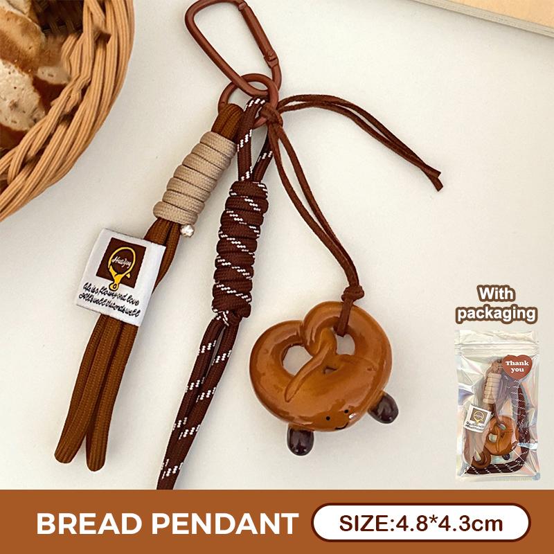 Kawaii Cartoon Bread Shaped Keychain Cute Pendant with Lanyard for Purse Bag Charm Party Favor for Children