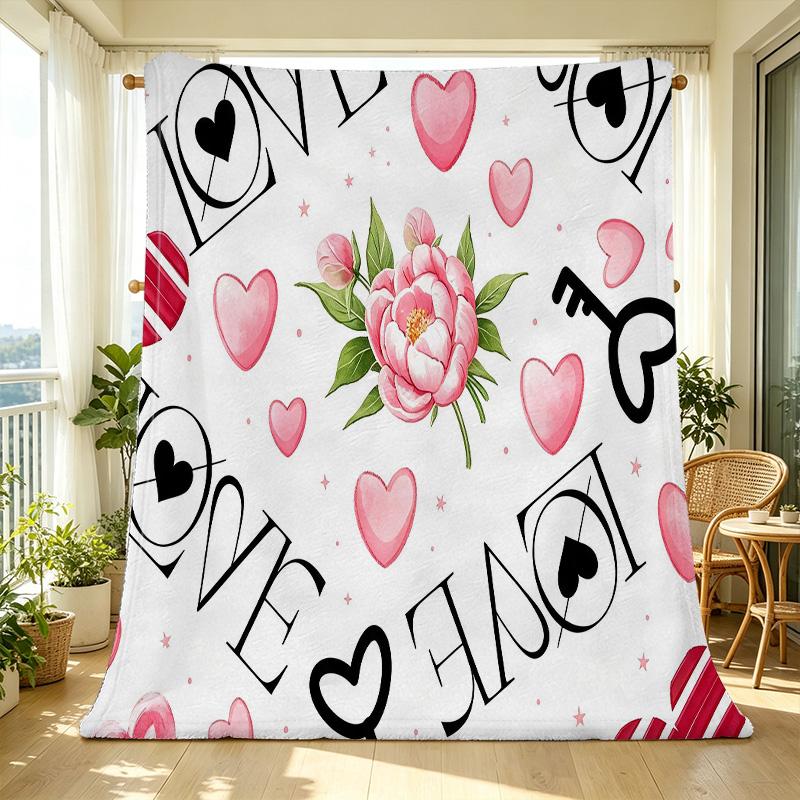 Lightweight Flannel Blanket | Love Floral Series | Soft Warm Cozy for Home, Window Seat Decor & Valentine's Day Gift