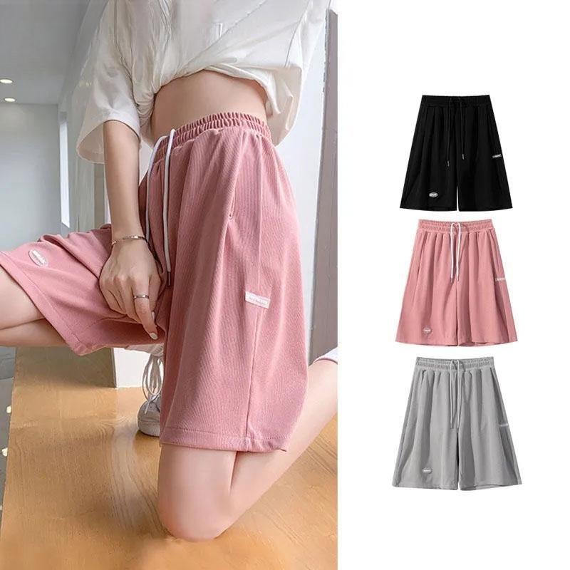 Women's Ice Silk Sports Shorts Summer Thin Section Plus Size High Waist Wide Legs Loose and Thin Girl Five Points Casual Pants Fitness Short