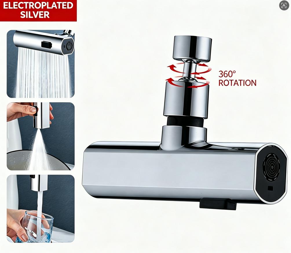 Waterfall Faucet Anti-Splash Head, 360° Rotating Kitchen Sink Nozzle, Universal Faucet Extender Sprayer for Water Splash Guard