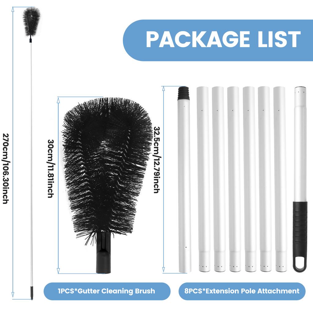 8/9/11Pcs Gutter Cleaning Brush Stainless Steel Roofing Cleaning Tool with Flexible Bristle 7/8 Pole Adjustable Gutter Cleaner