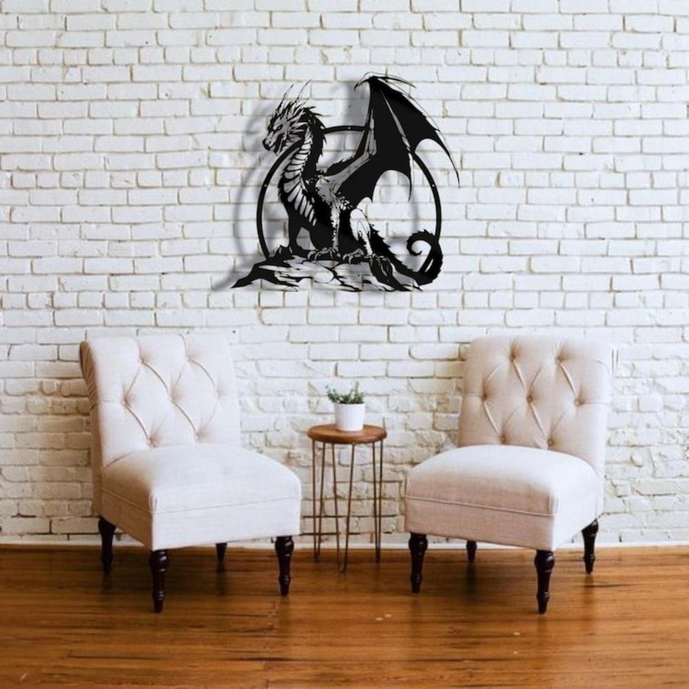 Metal Dragon Wall Art, Fantasy Creature Iron Sculpture, Home Decor Gothic Decor