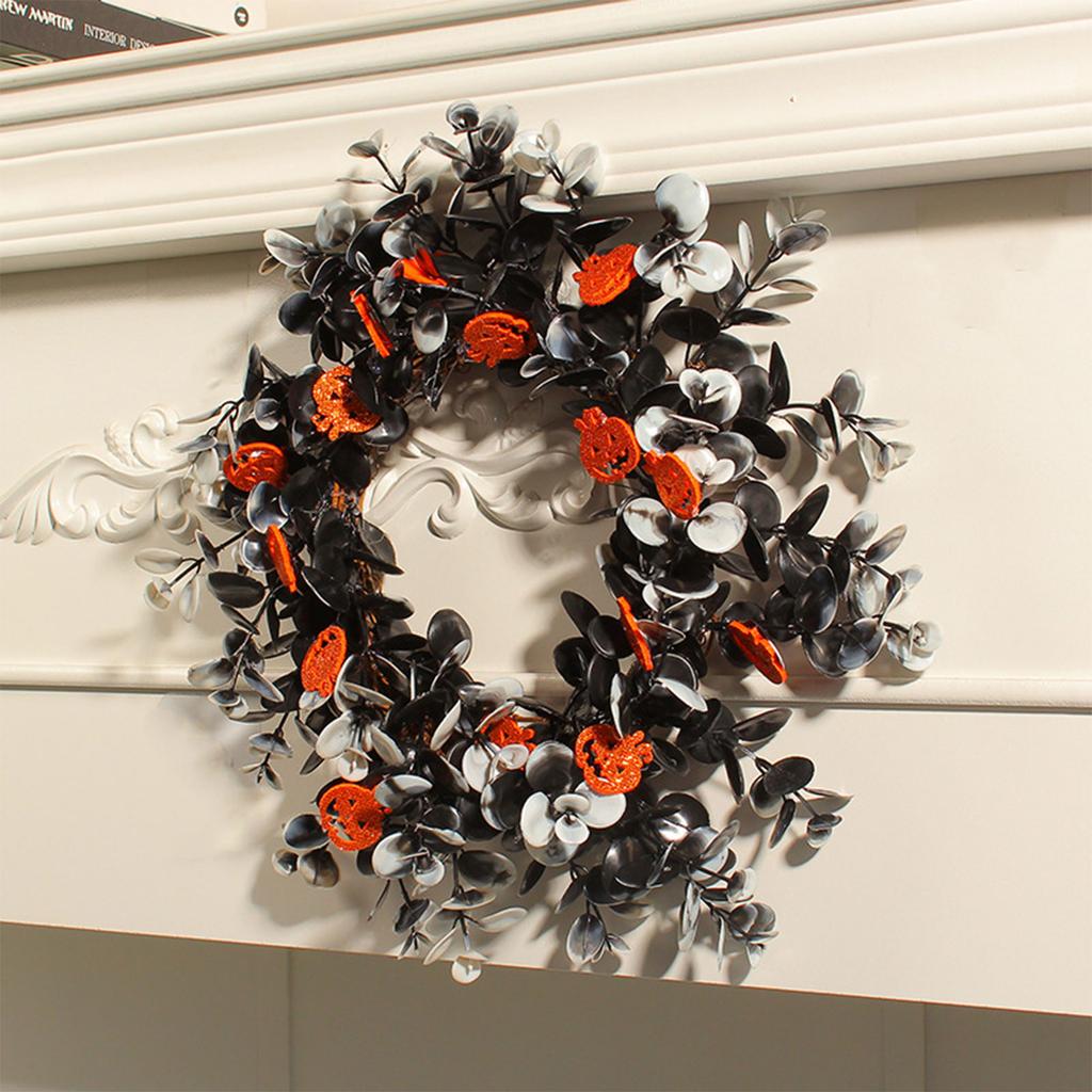 12 Inch Halloween Decorations Wreath with Pumpkin Dead Branches Front Door Wreath Outdoor Window Wreath Decor