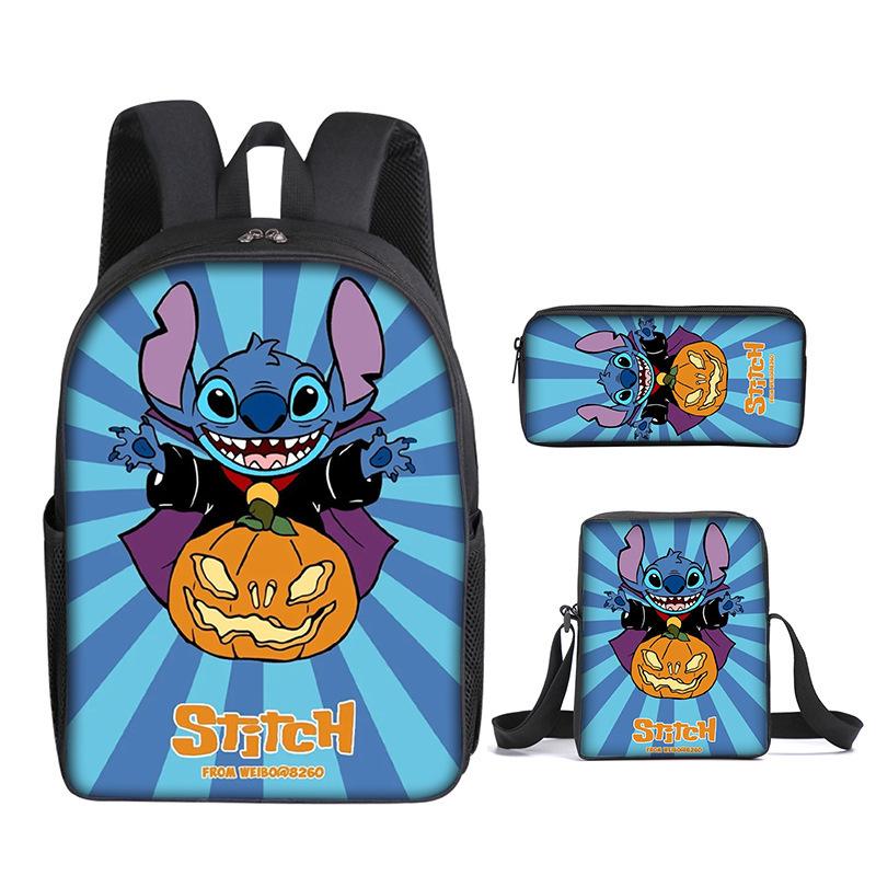 New Stitch Backpack, Stitch Three Piece Set, Elementary School Printed Cartoon Backpack, Shoulder Bag, Pencil Case Set