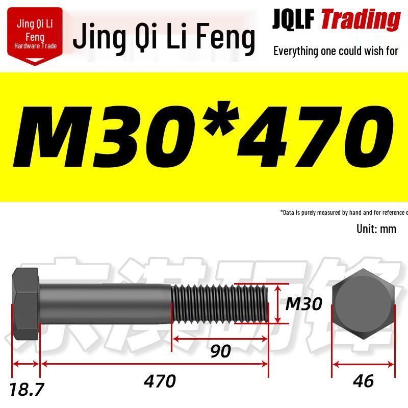 M27-M39 Grade 12.9 Blackened Half-Thread Hexagon Bolt