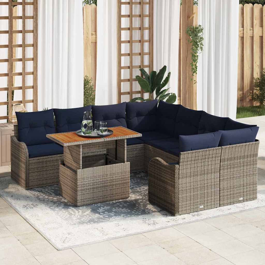 Garden Sofa Set 9 Pieces 8 Seater Grey and Navy Blue