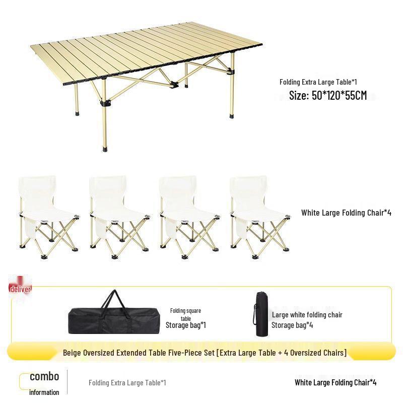 Portable Outdoor Folding Table and Chair Set - Egg Roll Design for Camping and Fishing
