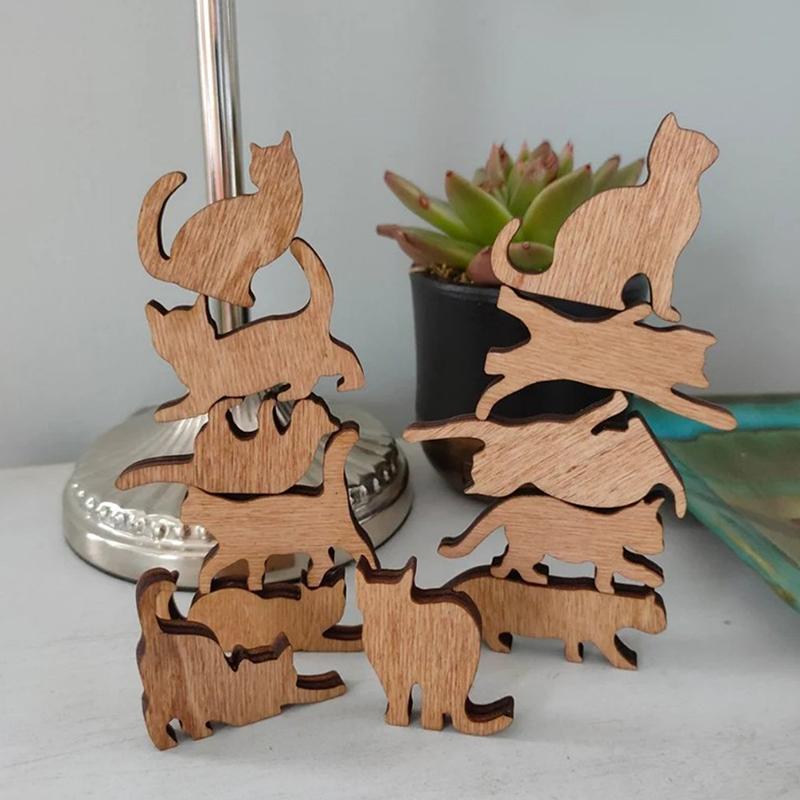 Cat Wooden Crafts Stackable Cat Ornament Diy Graffiti Easter Party Decoration