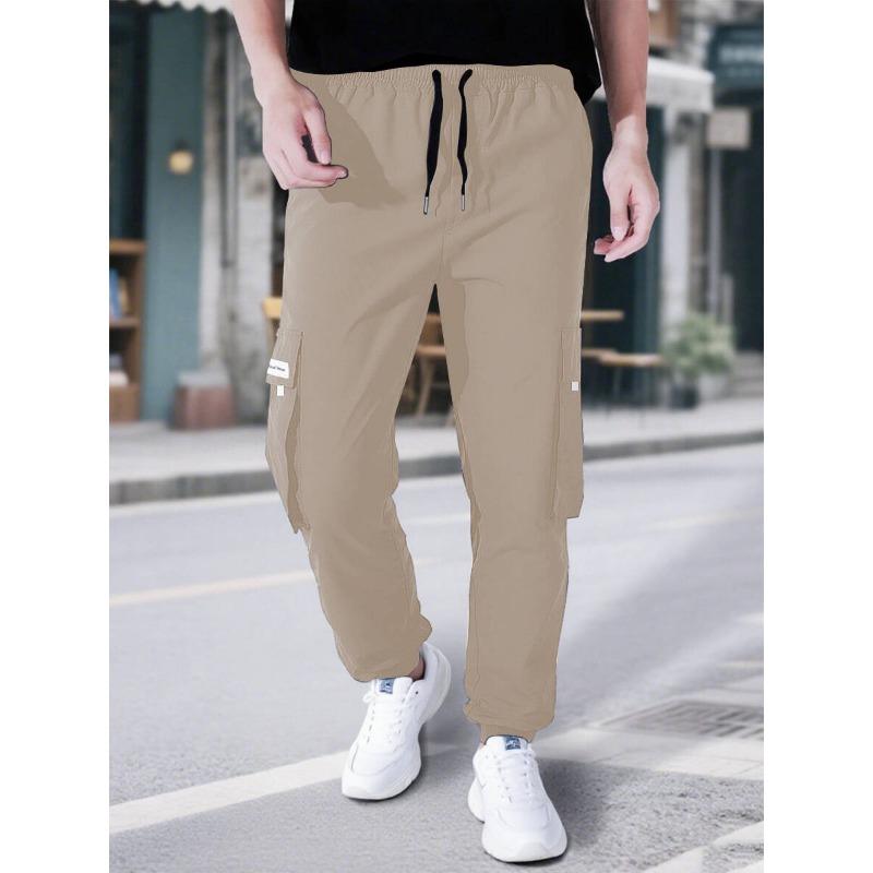 Mens Casual Drawstring Multi Pockets Straight Long Work Cargo Pants