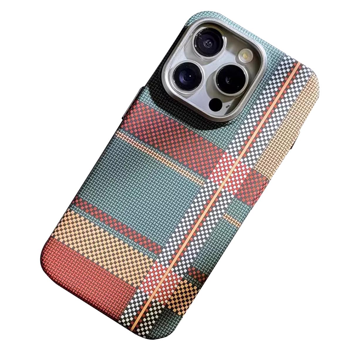 

Для iPhone 13 Pro 6,1-дюймовый чехол из жесткого ПК с текстурой из углеродного волокна, совместимый с MagSafe Red/Green