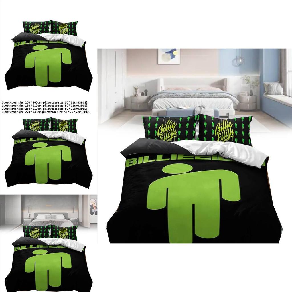 Billie Eilish 3piece Bed Cover And Pillowcase Set With Durable Polyester Fabric