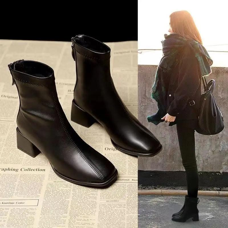 

Модные мягкие ботильоны для женщин элегантные на среднем каблуке черные ботильоны тренд 2025 по акции Y2k новинка моды женская короткая обувь 40