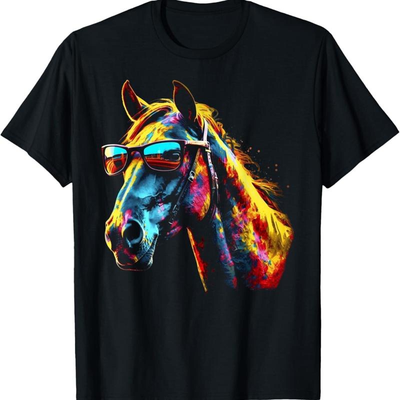 

Horse Artwork Colorful Sunglasses Horse Pattern T Shirt 5XL різнокольоровий