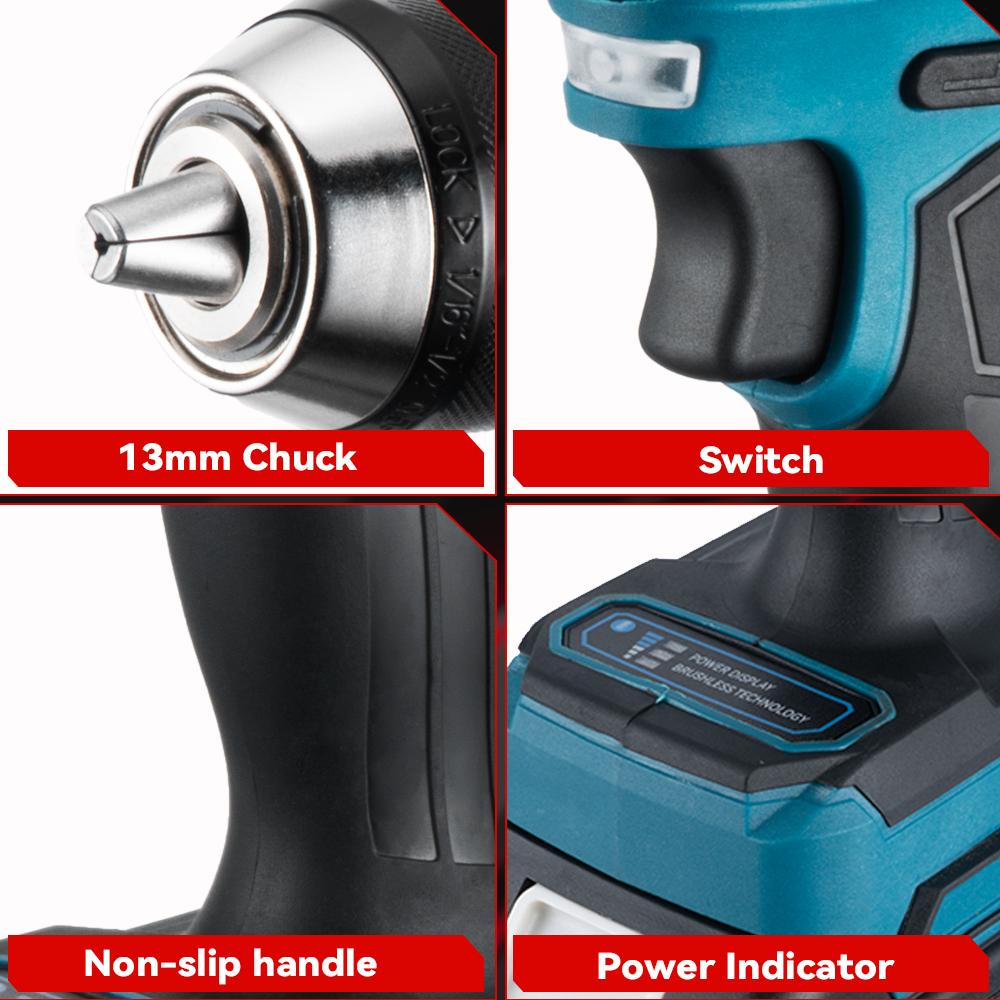 Perceuse à percussion électrique sans balais 1500 W, couple 20 + 3, tournevis électrique 3 en 1, perceuse à percussion, outils électriques pour batterie Makita 18 V