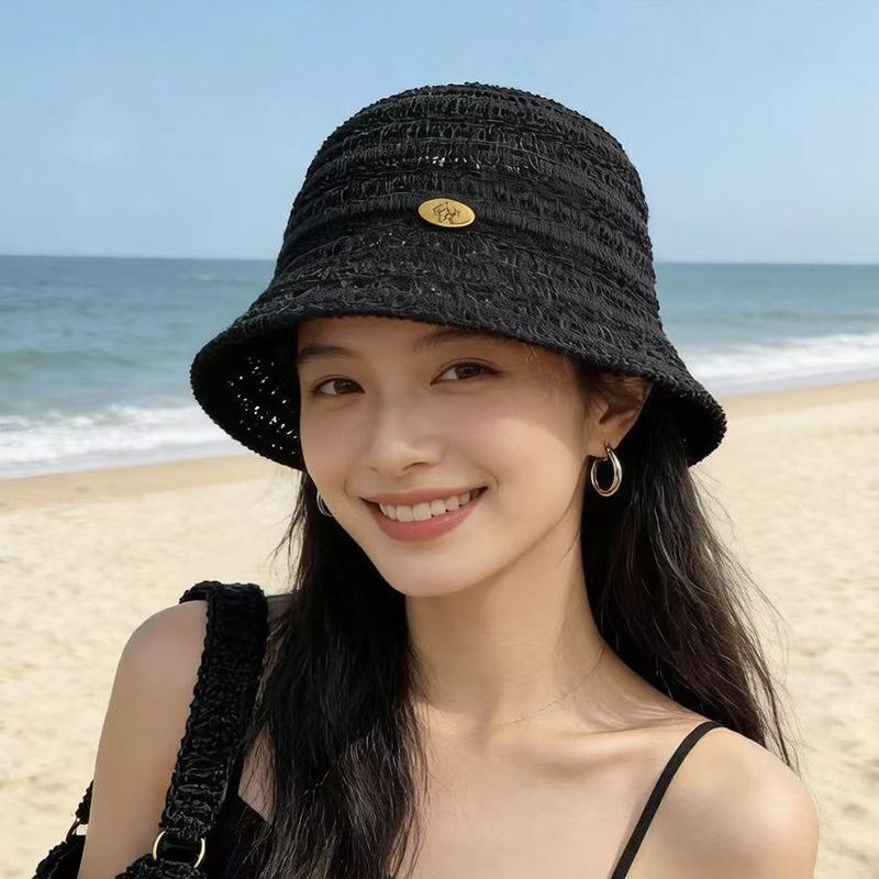 Shade fisherman hat women's summer new knitted straw hat seaside sun protection straw hat