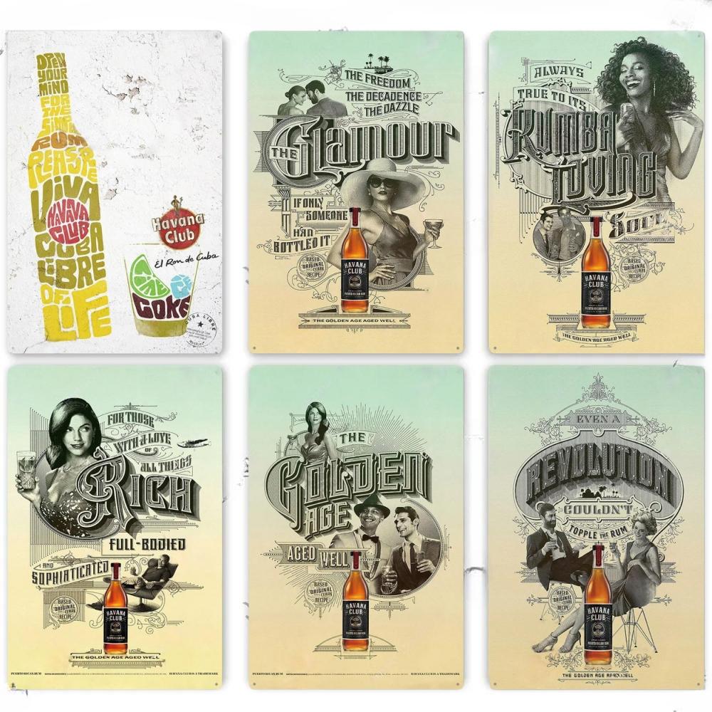 Havana Rum Vintage Tin Signs Metal Posters Decor Retro Plaque Stickers for Pub Club Man