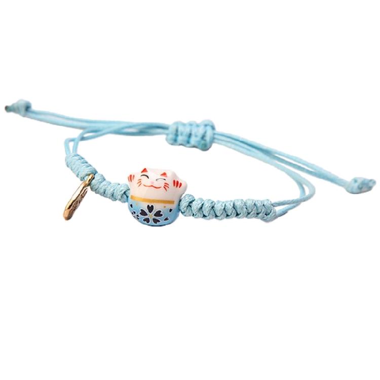 Cute Maneki Neko Couple Bangles Charm Versatile Lovely Ceramic Woven Bracelet