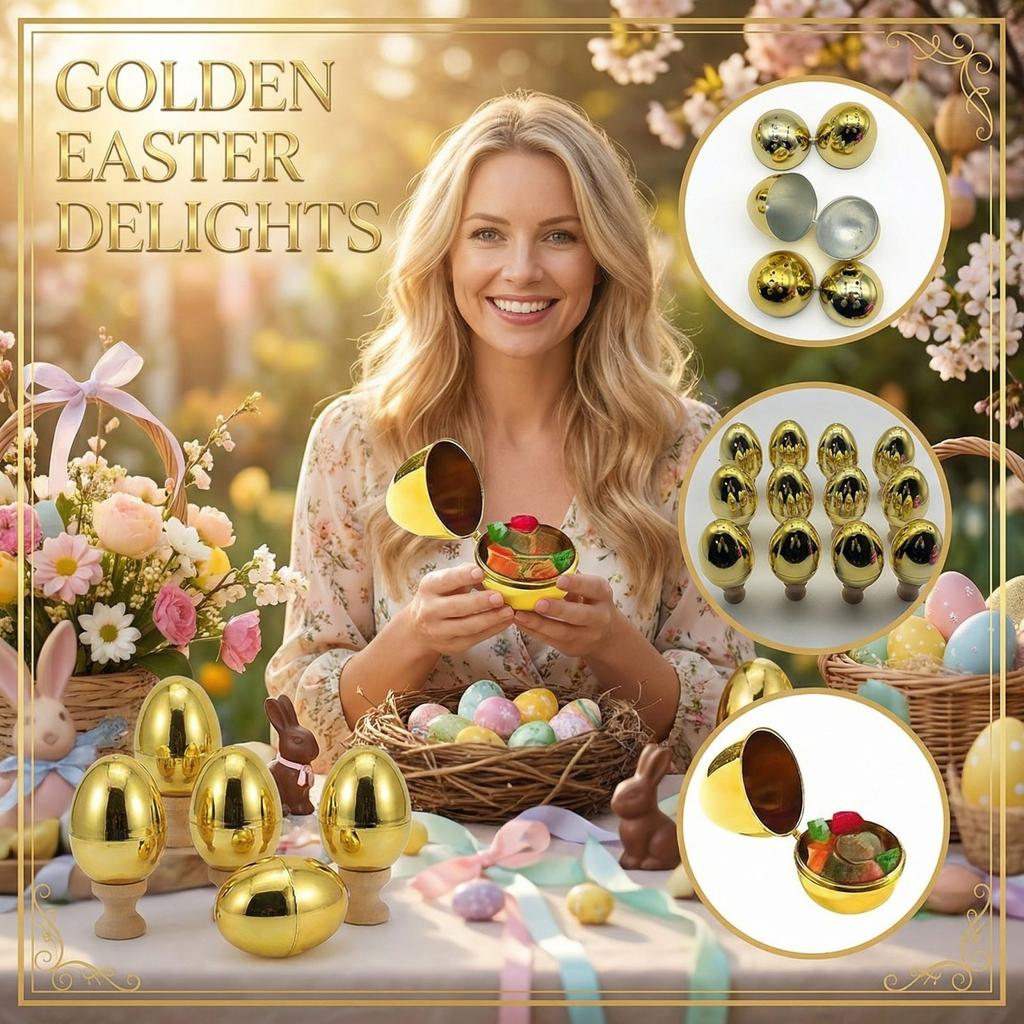 Pack Of 12 Golden Easter Eggs, Easter Eggs Fillable, Easter Egg 6 Cm, Easter Egg Hunting Games, Guest Gift Fillers For Easter Party, Activities