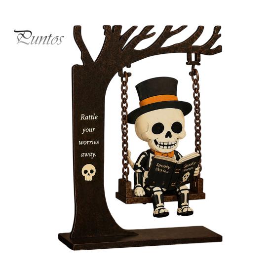 Spooky Halloween Party Supplies Funny Swing Ornament, Witch/Skeleton/Mummy/Pumpkin Ghost Sitting on Indoor Outdoor Decorations Reading Book