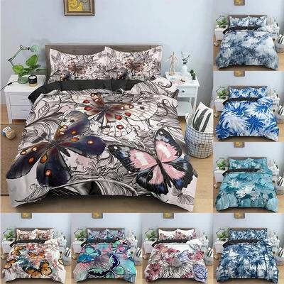 Copripiumino Farfalla Motivo Pianta Tropicale Set Biancheria da Letto Copripiumini Singolo King Size Copripiumino Con Federa Biancheria da Letto