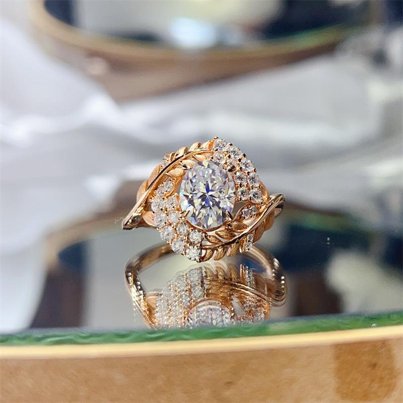 Honey Stew 2 Carat Oval Cut Moissanite Women's Ring in Silver and Gold with Diamond Accent - European American Style
