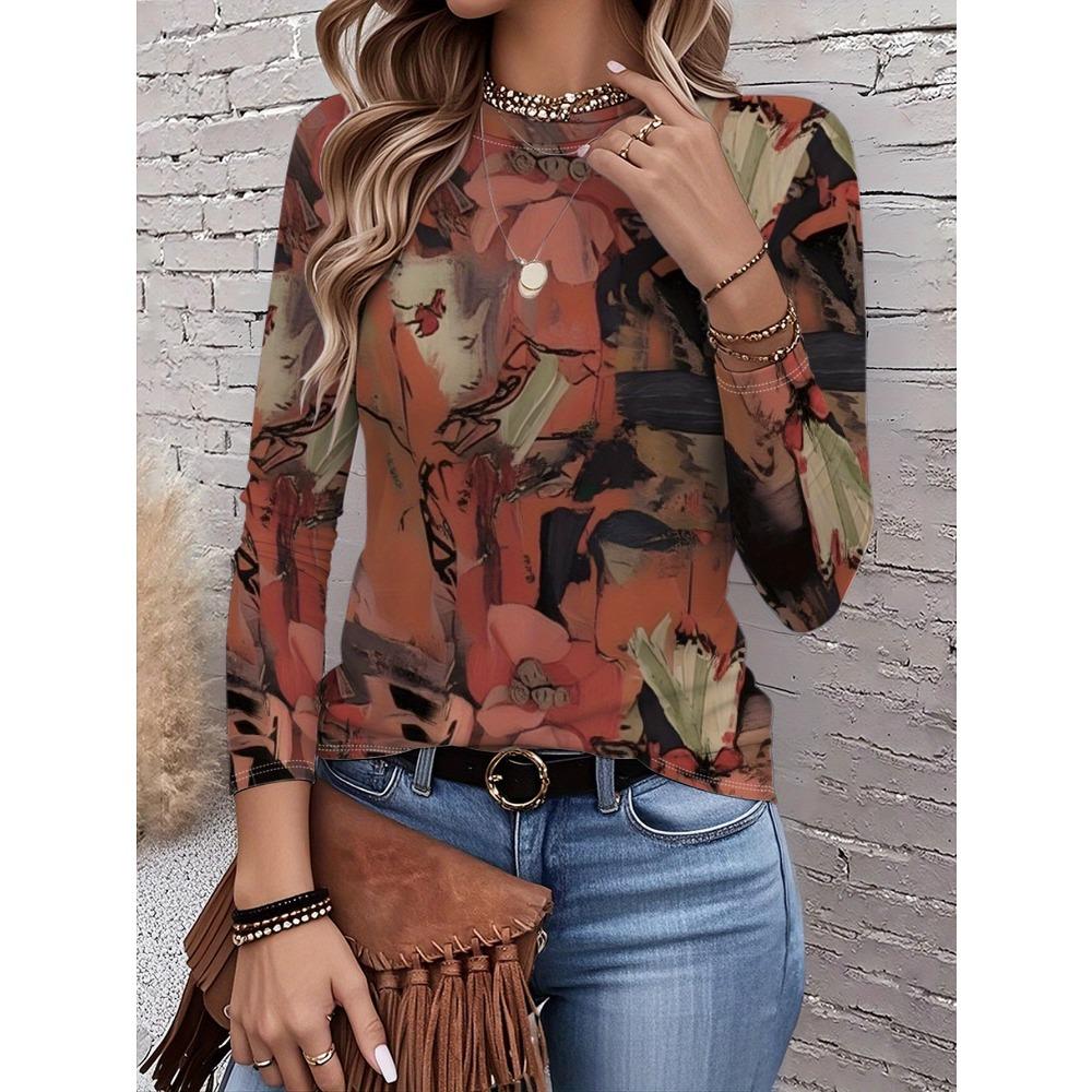 Printed Top, Modern Art Design, Suitable for Daily Wear
